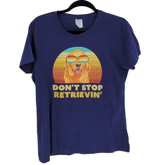 Port & company womens Large Blue Golden retriever Don't stop retrievin' graphic - Picture 1 of 8